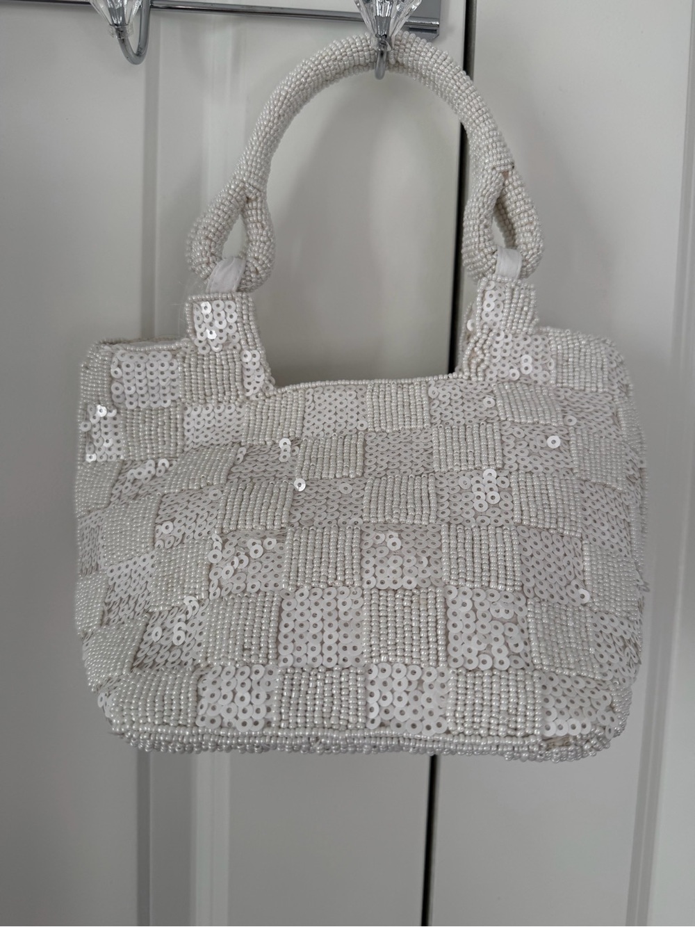 White Sequin Beaded Handbag - Elegant Women’s bag